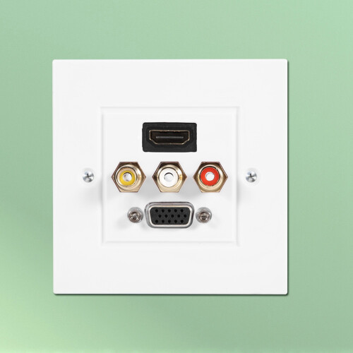 Πρίζα ρεύματος με λευκή πρόσοψη, θύρες HDMI + 3RCA + VGA σε στυλ διακόσμησης, ανθεκτικές 2