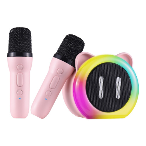 Portable Karaoke System with RGB Lights, 2 Wireless Mic 1200mAh
