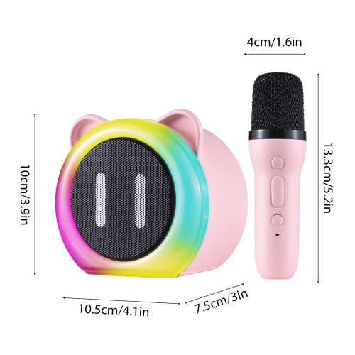 Portable Karaoke System with RGB Lights, 2 Wireless Mic 1200mAh 1