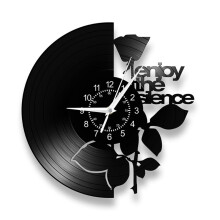 Reloj de Pared de Cuarzo Silencioso: Diseño de Disco de Vinilo con Letras Inspiradoras y una Ilustración de Rosas, Perfecto para Estudios de Música