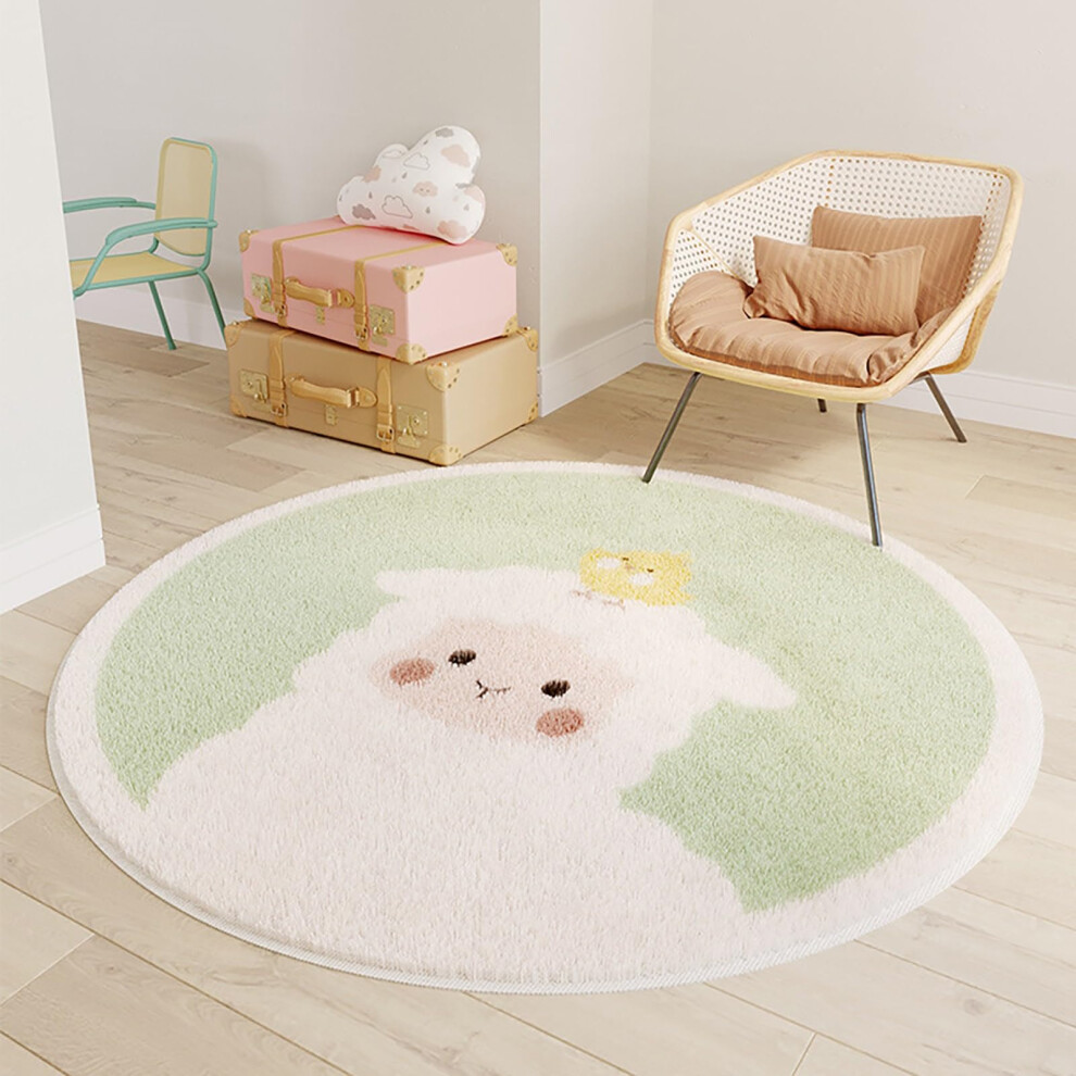 Cartoon Animal Round Rug Fluffy NonSlip Carpet For Kids Room Nursery 160cm Color J