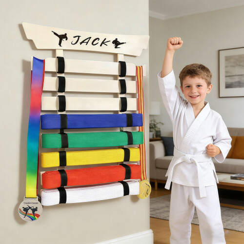 Karate Belt Holder Display Stand Wooden Multiple Layer Designs 1