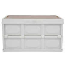 30L Folding Storage Box with Wooden Panel, Water Resistant Collapsible Bin for Outdoor Camping Car (White)