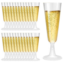 Plastic Champagne Glasses Set Of 25, 150 Ml, Clear Disposable Glasses For Champagne Receptions, Parties, Weddings