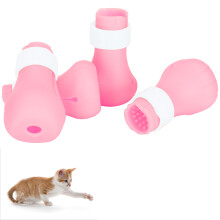 4pcs Silicone Cat Foot Covers, Adjustable Claw Shoes, Pink