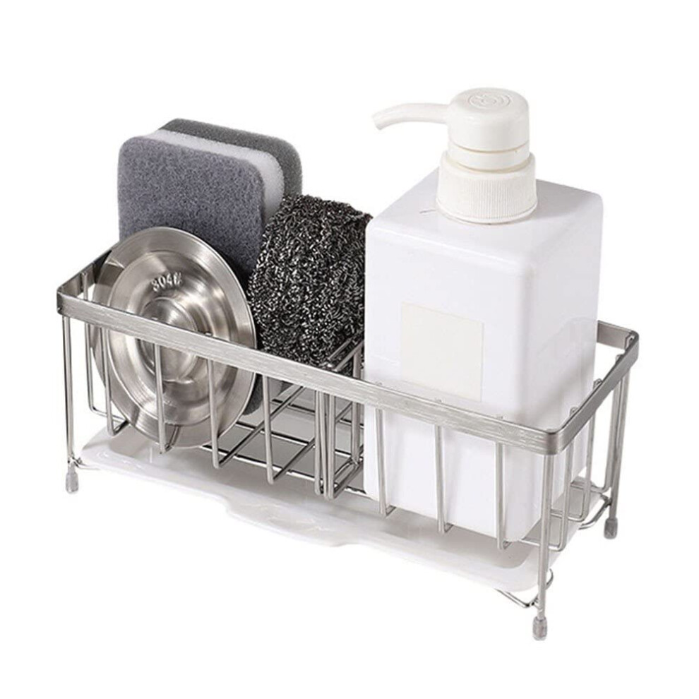 Silver Sink Caddy Sponge Holder Kitchen Sink Organizer Antirust Finish Stainless Steel Rack For Sponges Scrubbers Soap