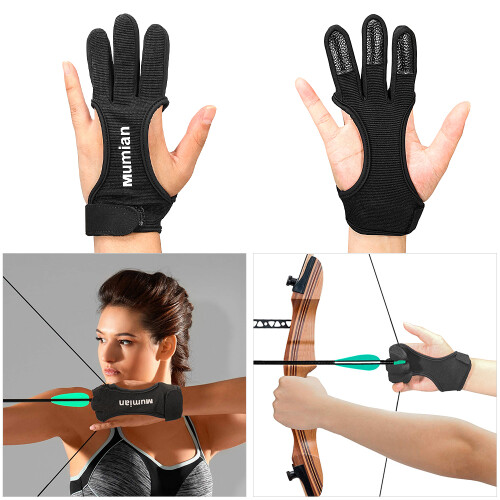 High Elastic Leather Archery Gloves Three Finger Protector Black Sizes S-XL 2