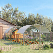 PawHut Walk-In Chicken Run Galvanised Chicken Coop w/ Covers 7.6 x 2.8 x 2m