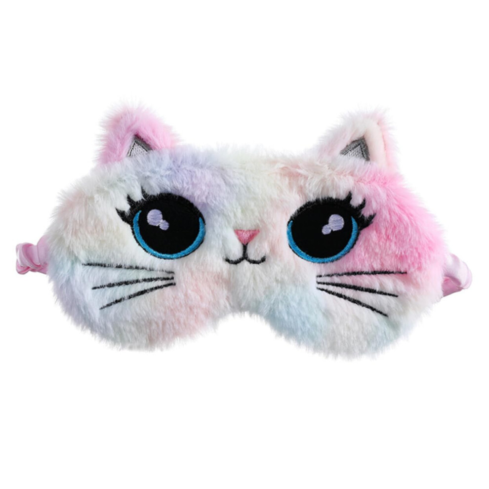 Cute Cat Kids Sleeping Eye Mask Soft Plush Light Blocking TieDye Blindfold for Naptime