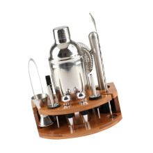 Cocktail Shaker Set Stainless Steel with Bamboo Stand for Home Bar and Professional Bartender Kit