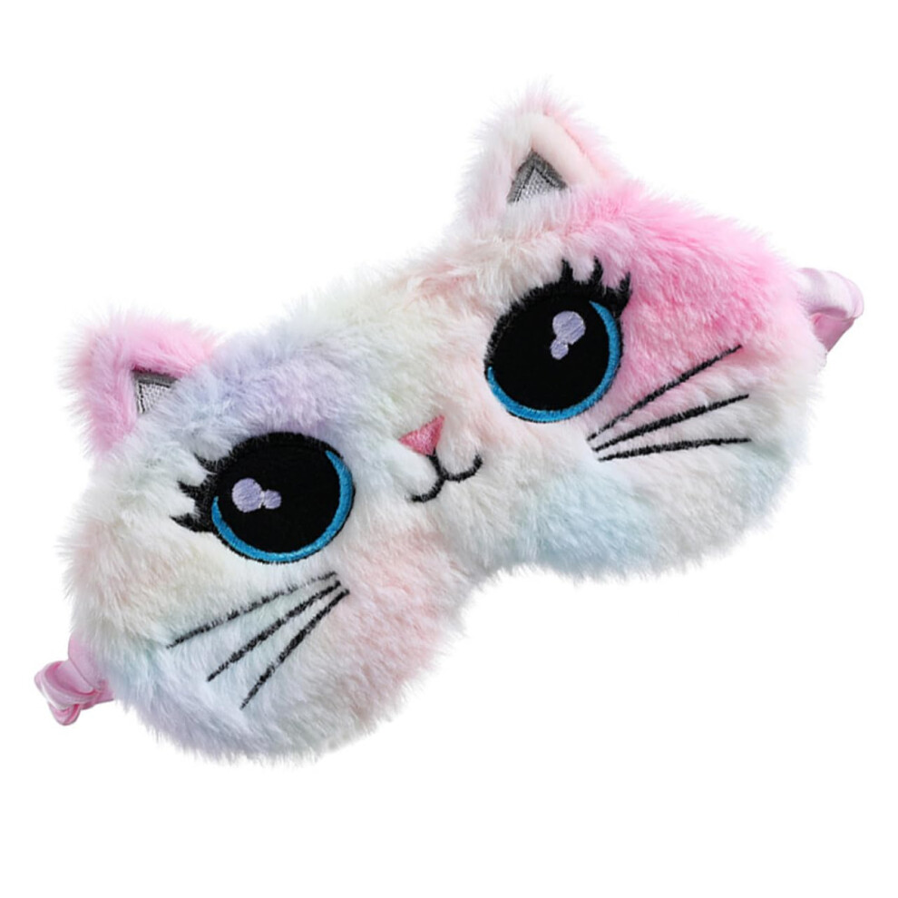 Plush Cat Sleep Mask with Soft Plush Fabric, Complete Light Blocking, Adjustable Strap for Women Men
