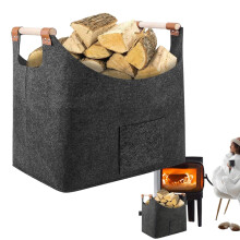 Large Felt Firewood Carrier Bag with Wooden Handles, Heavy Duty Tote for Indoor Outdoor Storage