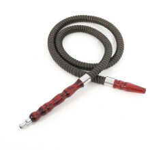 Hookah Hose 3Piece Set, 100cm, Washable LeatherWrapped, Wooden Handle, SoftTouch Rubber Handle, Alloy Tip, Black