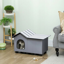 PawHut Outdoor Cat House, Feral Cat Cave with Elevated Base, Grey