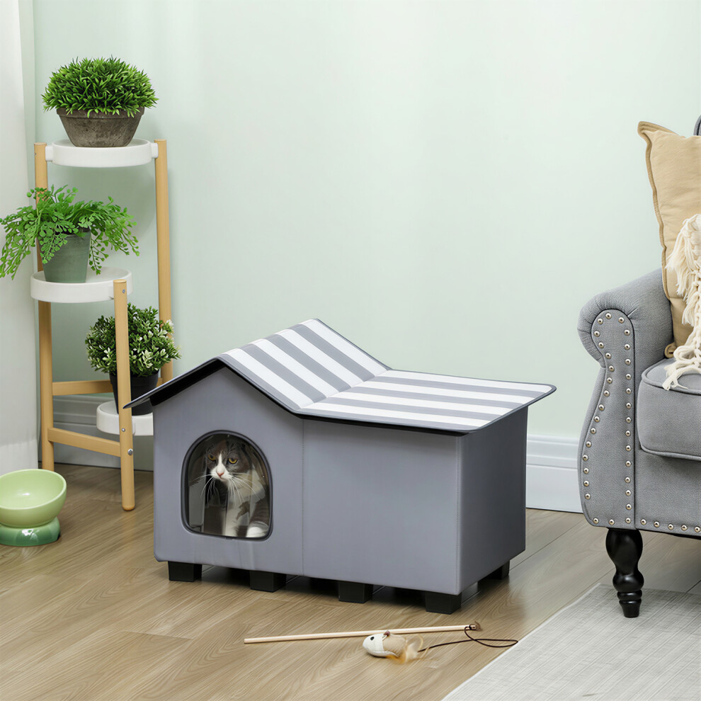 Pawhut Outdoor Cat House, Feral Cat Cave With Elevated Base, Grey