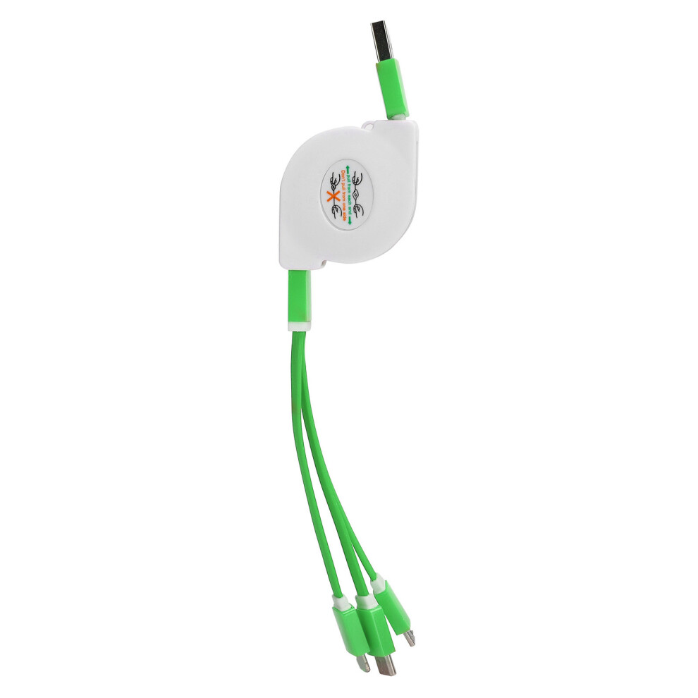 3 In 1 Usb Retractable Charging Cable For Ios, C, Micro, Green 3521378331505