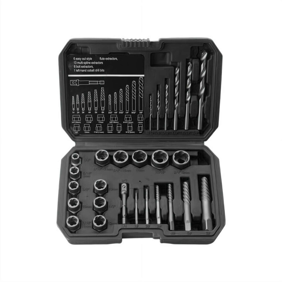 Bolt Extractor Kit 26Piece With Lefthanded Drill Bit, Reverse Drill Bit Extractor, Hss Steel For Lug Nuts 9199774469715