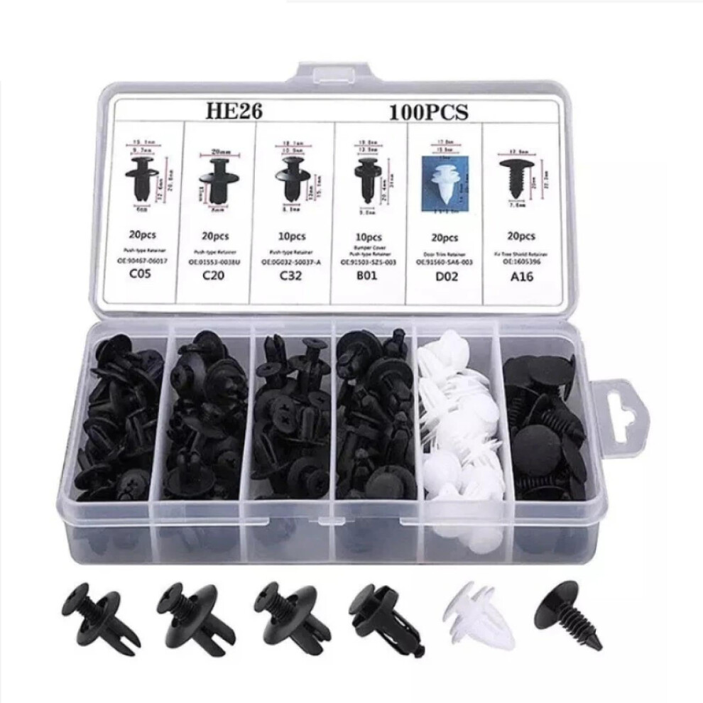 100Pcs Car Bumper Clips Plastic Retainer Fasteners Kit With Box, Easy Push Installation 9199774469906