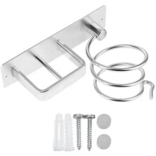 Hair Dryer Holder Wall Mounted Organizer Rack For Hair Straightener Metal Silver Finish Bathroom Shelf Storage