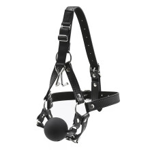 BDSM Ball Gag with Nose Hook Head Harness Adjustable Silicone Mouth Gag Bondage Restraint Black L