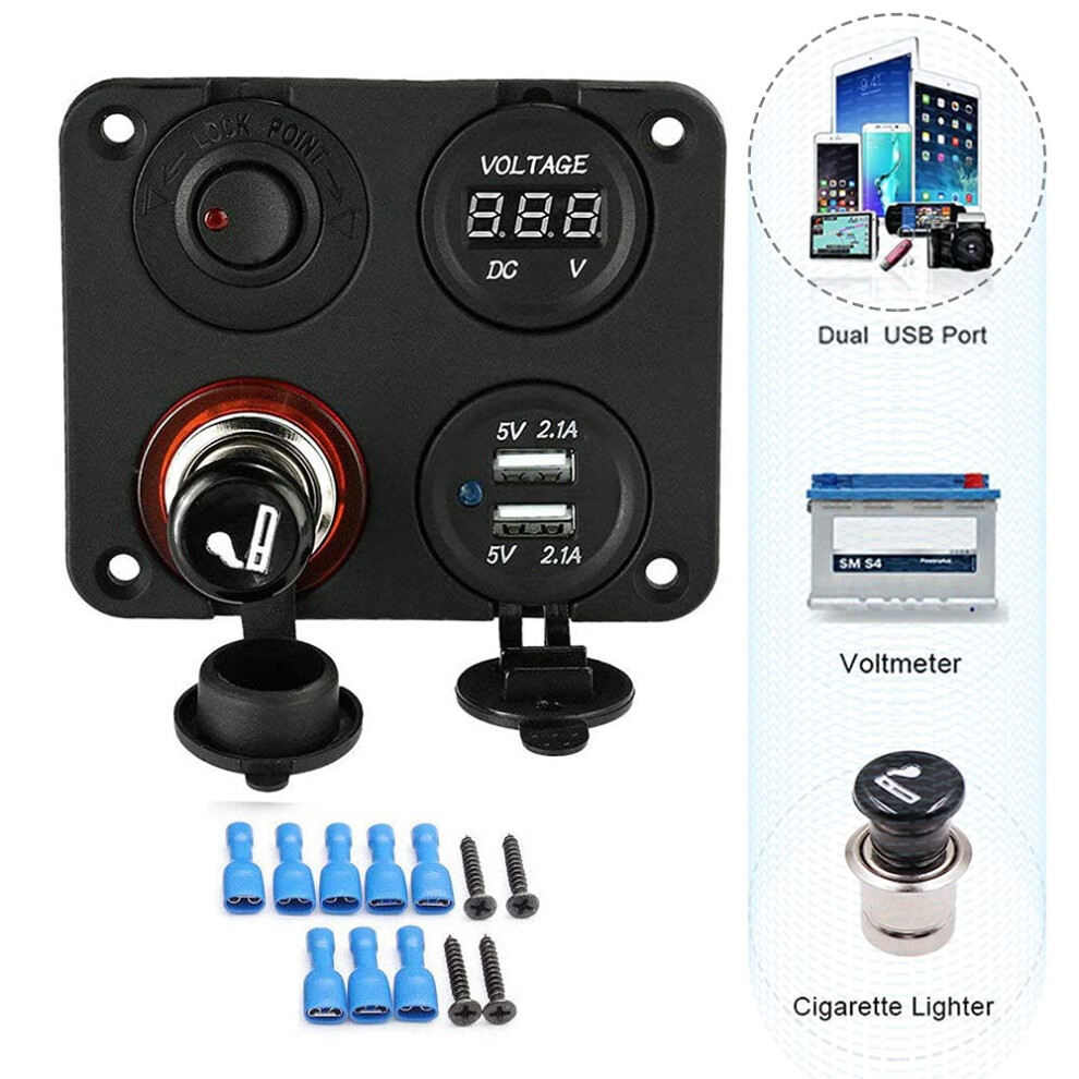 12V Switch Panel With Voltmeter Dual Usb Fast Charging For Marine Boat Car Rv Power Outlet 9094768723760