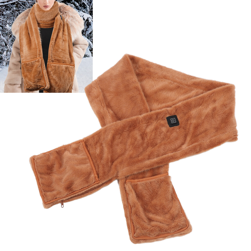 Heated Velvet Scarf USB Neck Warmer 42-50C Brown 166x17cm