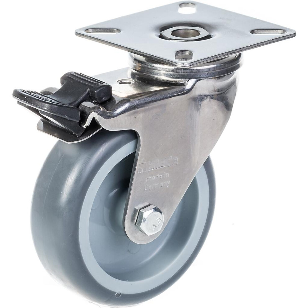 Parnells 75Mm 3" Stainless Steel Castor Grey Rubber, Swivel With Brake, 60Kg