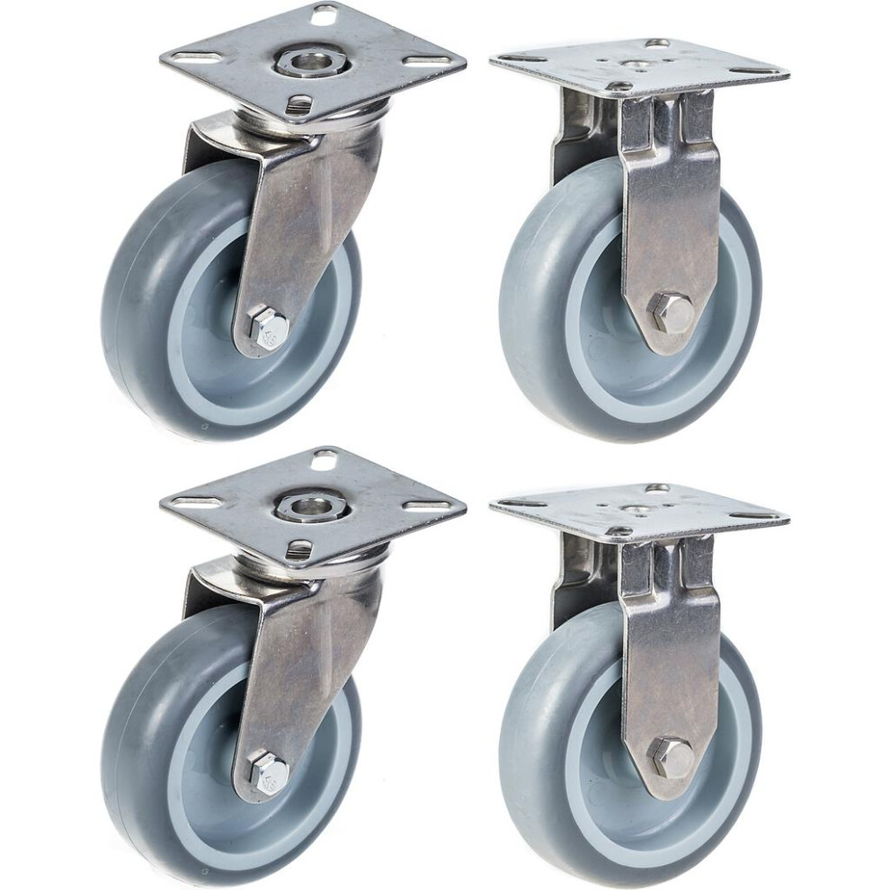 Parnells 75Mm 3" Stainless Steel Castor Rubber, Swivel & Fixed, 240Kg, Set Of 4 Grey