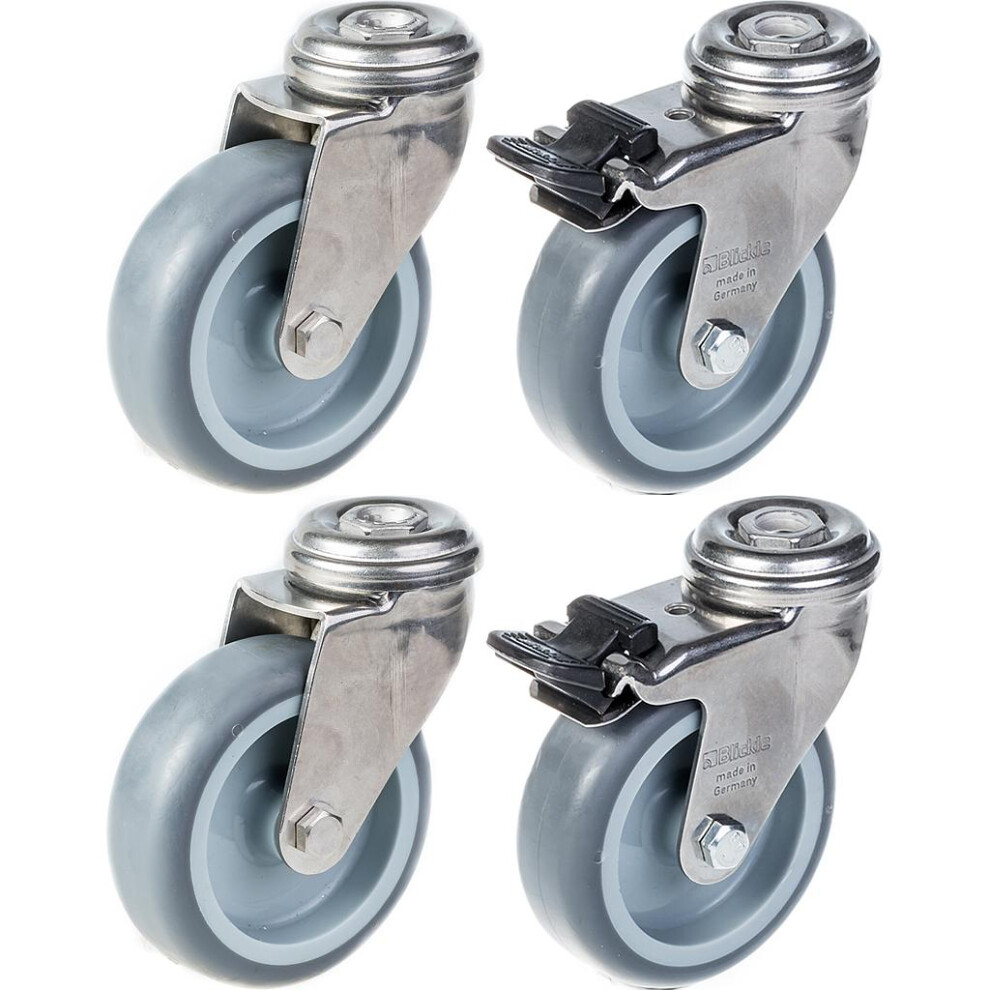 Parnells 75Mm 3" Stainless Steel Castor Rubber, Swivel & Brake, 240Kg, Set Of 4 Grey