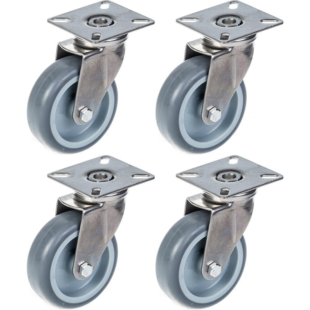 Parnells 75Mm 3" Stainless Steel Castor Rubber, Swivel, 240Kg, Set Of 4 Grey