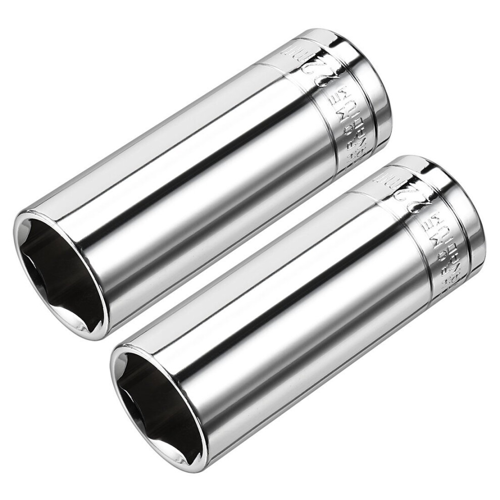 2Pcs 1/2Inch Drive 22Mm Crv 6 Point Deep Socket 2Piece Deep Socket Set Chrome Vanadium Steel 9187378761021