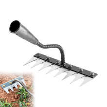 Heavy Duty Carbon Steel Garden Rake 8 Teeth for Weeding Dethatching Lawn and Soil Aeration