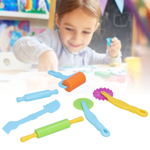 6pcs Clay Dough Tools Kit for Kids Art Modeling Rollers Molds Cutters