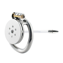 Male Chastity Cage with Silicone Catheter Stainless Steel 50mm Penis Lock Strength Metal