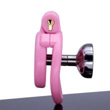 Lightweight Plastic Male Chastity Cage with Hidden Flat Lock, 4 Ring Sizes, Pink Extension Column