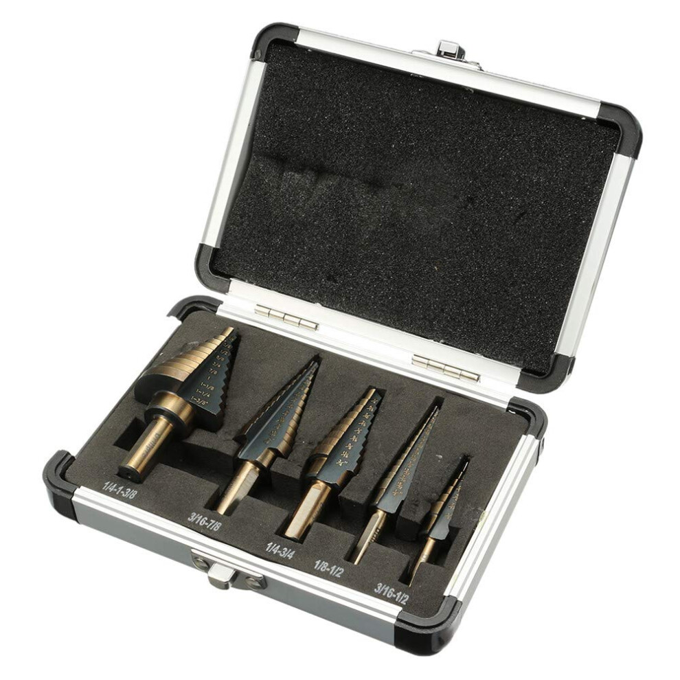 5Piece Hss Step Drill Set With Aluminium Housing For Metalworking And Plastic, Drill Bits 9094768735909
