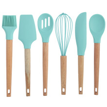 Conjunto de utensílios de cozinha com cabo de madeira, utensílios de silicone antiaderentes, utensílios de cozinha resistentes ao calor,