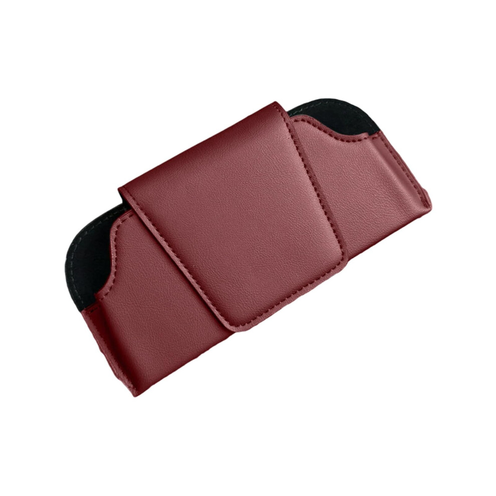 Pu Leather Car Sunglasses Holder With Magnetic Lock Sun Visor Mounted Glasses Organizer Red 9094768726952