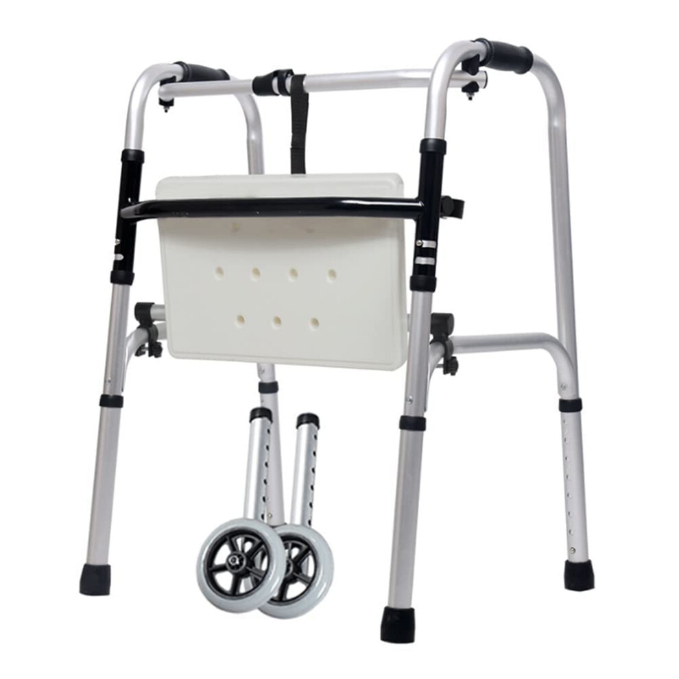 Walker for Seniors Folding Aluminum Frame with 2 Wheels Adjustable Height and Rotating Seat