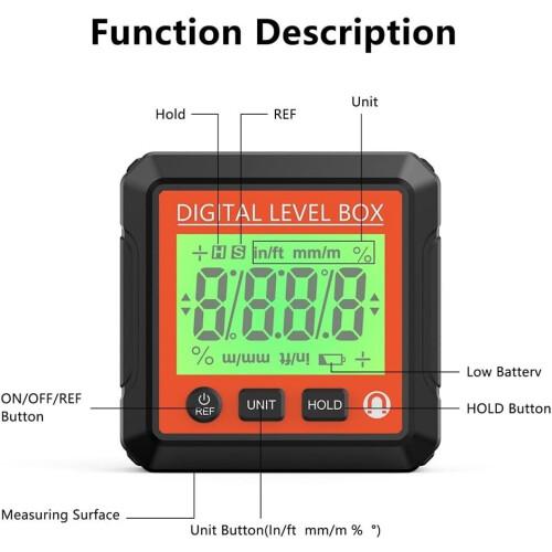 Digital Protractor Level Magnetic Base, LL031, Angle And Slope Measurement, Data Lock, Dual Relative And Absolute Modes 1