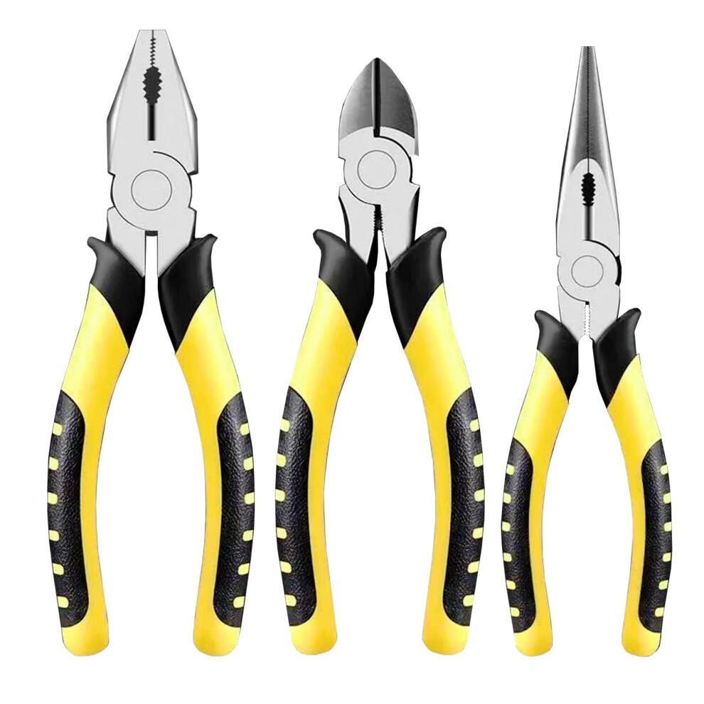 Pliers Set Wire Cutter Pliers 6Inch Needle Nose Diagonal Cutting Lineman's Pliers 3Piece Household Tool Kit 9094768729038
