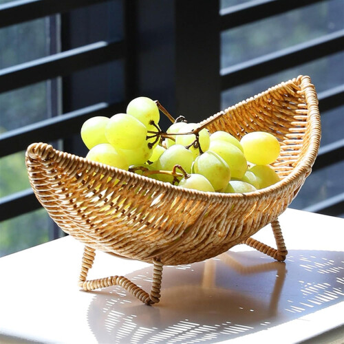 Wicker Fruit Basket Handwoven Rattan Serving Tray MultiPurpose Kitchen Storage Bowl 2