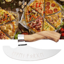 Handgefertigtes Wikingerstil Pizza-Axt - Edelstahl-Schneider mit Holzgriff