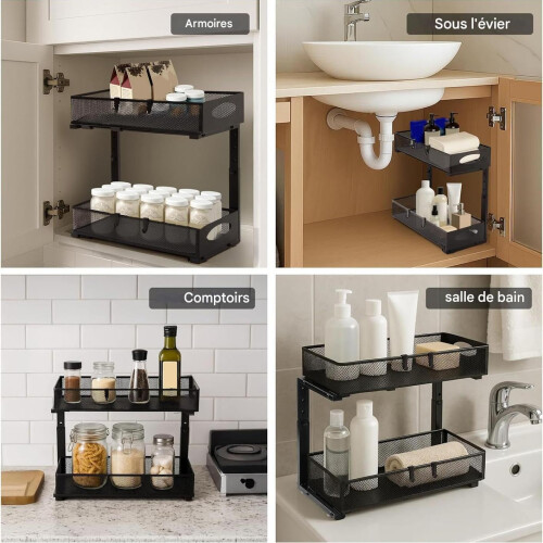 Under Sink Organizer With Adjustable Height Shelf Kitchen Bathroom Laundry Black Drawer Organizer Under Cabinet Storage 2