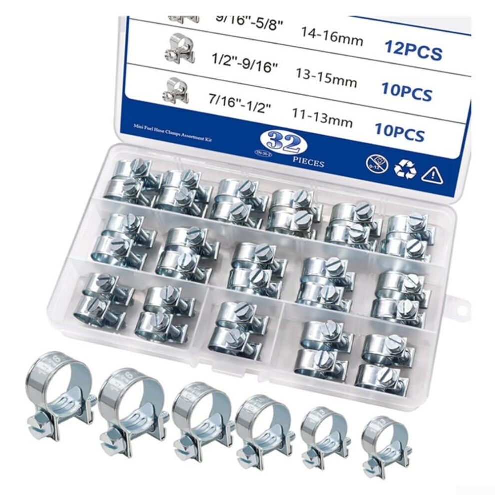 32Pcs Carbon Steel Hose Clamps Galvanized Box Ear Type For Industrial Automotive Oil Water Gas Applications 9187378767894