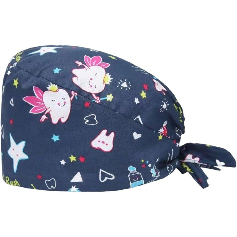 Surgical Cap Tooth Printed Dentist Hat For Women Men Unisex Scrubs Headgear Navy Working Cap 9094768732335