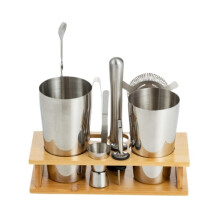 Cocktail Shaker Set 10Piece Stainless Steel Bartender Kit with Wooden Stand for Home Bar
