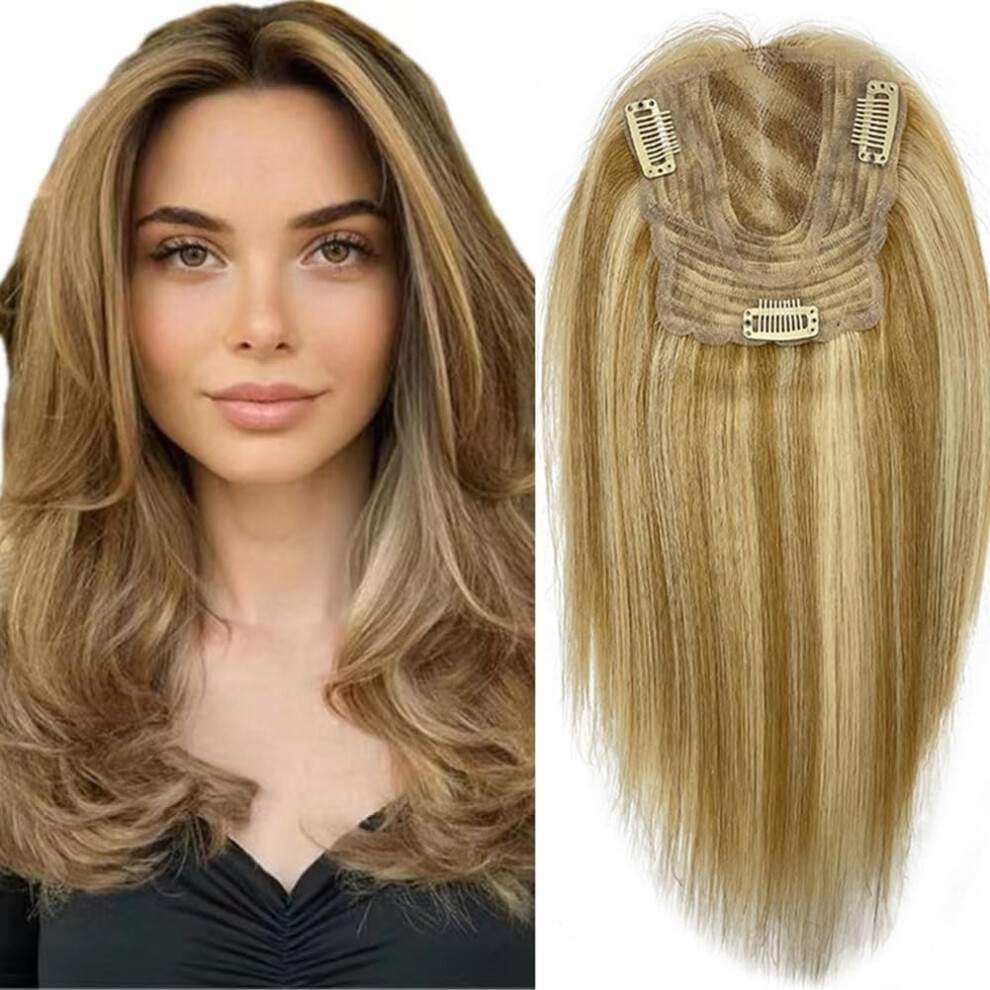 Real Human Hair Toppers For Thinning Hair, Lace Base, 360 Degree Coverage, 25cm 3D Wig Hair Pieces, Piano Color P27/613