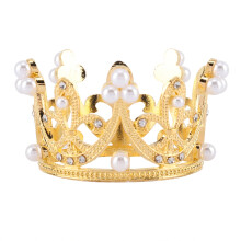 Gold Plated Mini Crown Tiara For Baby Shower Personalized Doormat Inspired Wedding Party Decoration Compact Round Crown With Crystals And Pearls