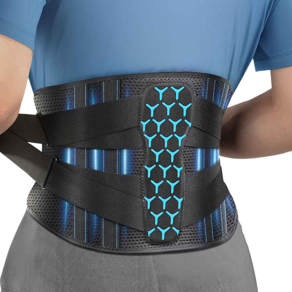 Back Support Belt 7 Stays Adjustable Lumbar Back Brace For Work And Heavy Lifting Blue Size L Sciatica Scoliosis